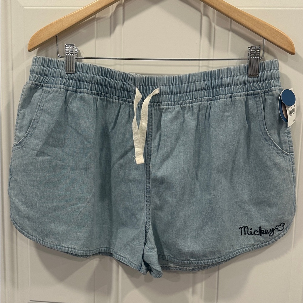 NWT Junk Food Disney Mickey Chambray Shorts large embroidered Mickey